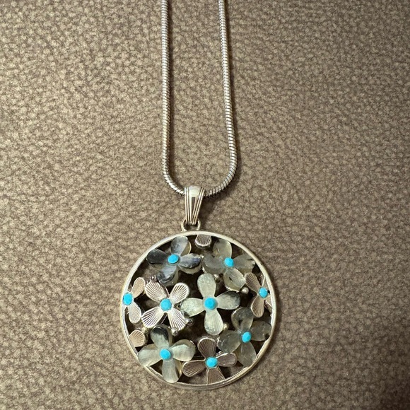 Brighton Silver Necklace with Blue Floral Accents - Picture 3 of 4